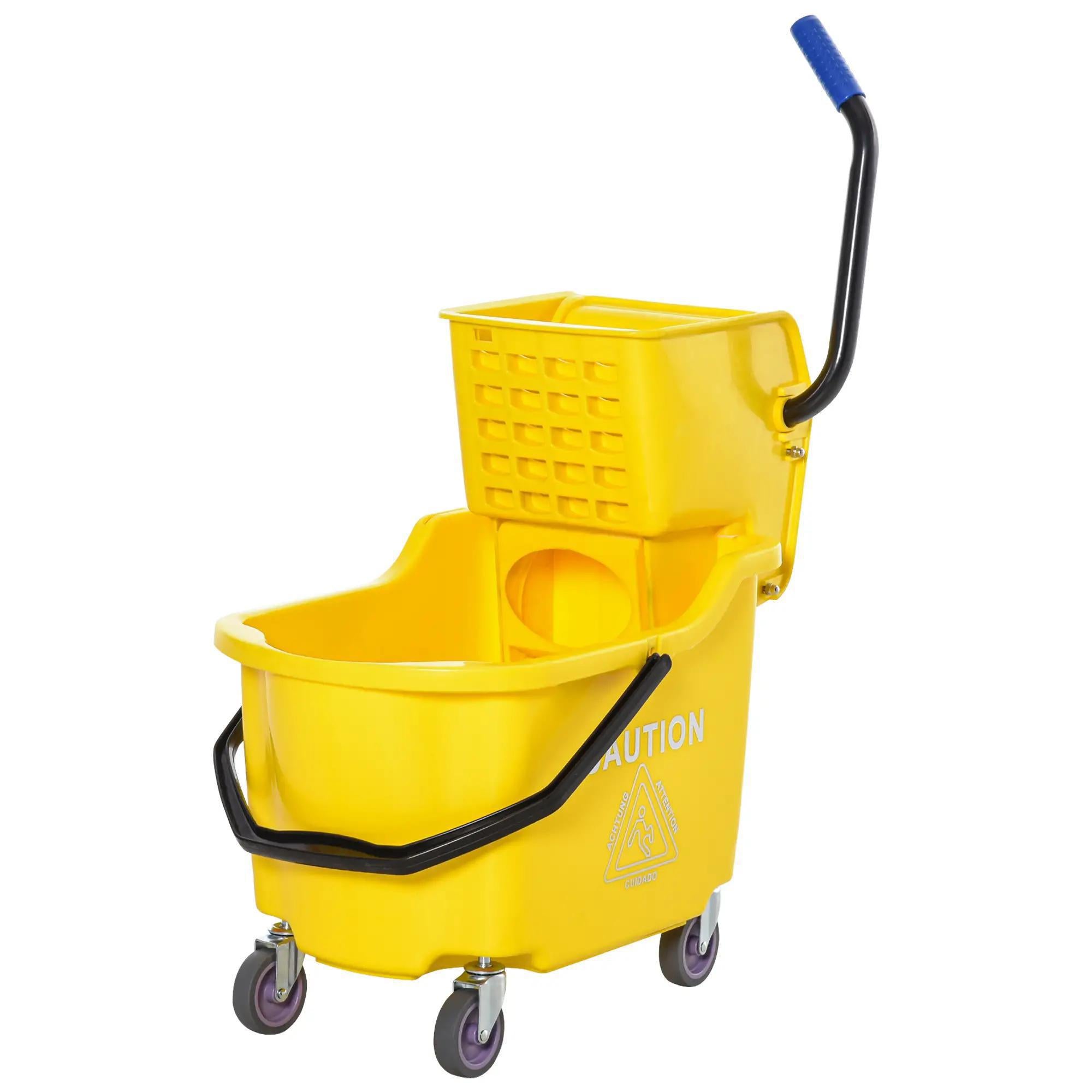 Mop Bucket Cart with Side Press Wringer, Metal Handle and 34 Quart Capacity, Yellow