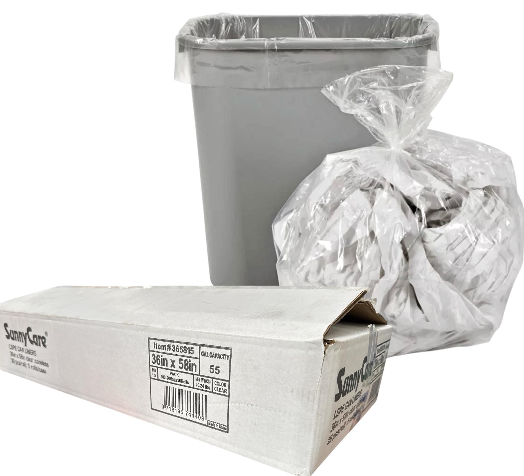 36X58 1.5 MIL 100/CASE CLEAR LINERS- 55 GAL