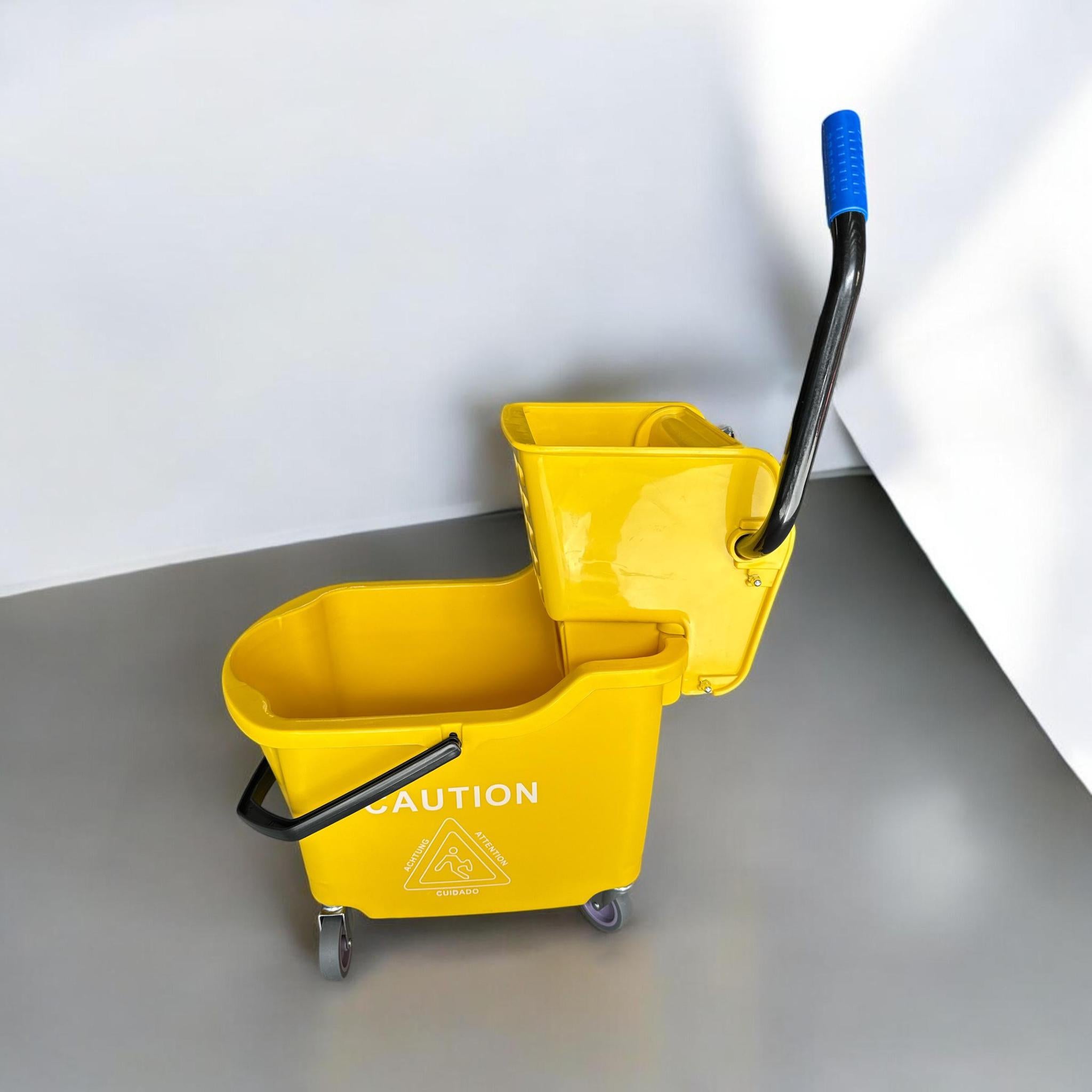 Mop Bucket Cart with Side Press Wringer, Metal Handle and 34 Quart Capacity, Yellow
