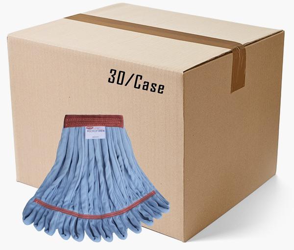 BULK CASE (30/CS) LARGE BLUE MICROFIBER Rough Floor LOOPED-END Wet Mop--1 1/4" BAND