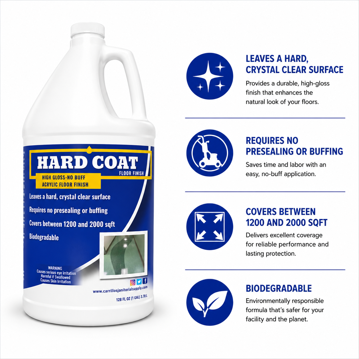 HARD COAT HIGH GLOSS NO BUFF ACRYLIC FLOOR FINISH/4 CASE. 22%