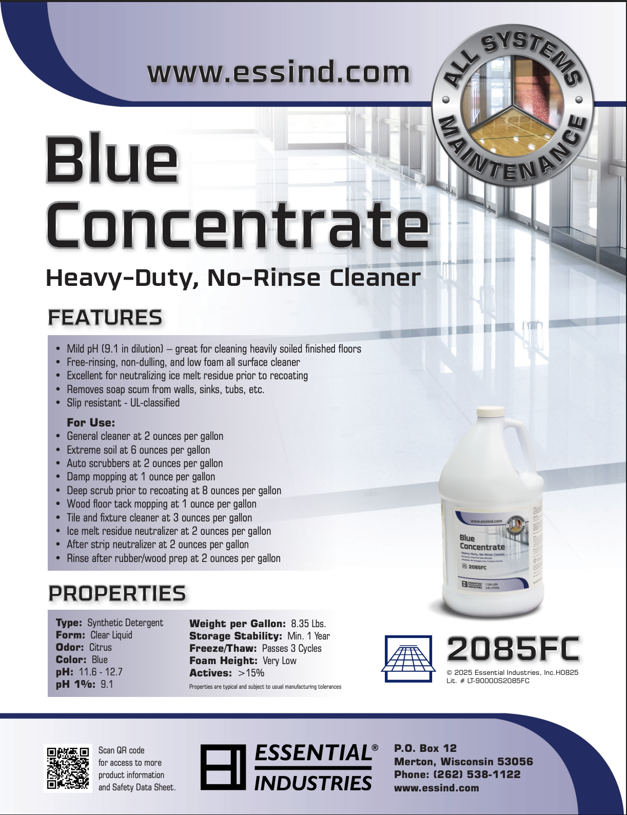 Essential Blue Concentrate® Heavy-Duty No-Rinse Cleaner