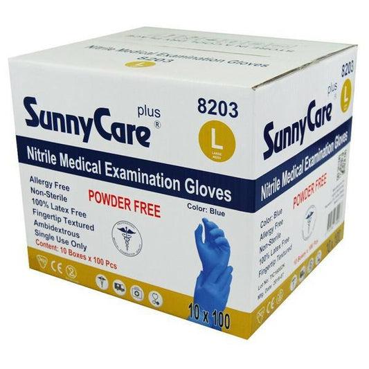 SUNNYCARE+ PLUS NITRILE MEDICAL EXAM GLOVE SIZE LARGE BLUE COLOR 100 PCS/CASE 10/BX CASE