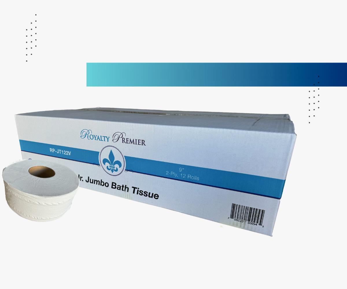 ROYALTY PREMIER 2-PLY VIRGIN JR. JUMBO BATH TISSUE 3.3X9"  12/CASE. 700FT