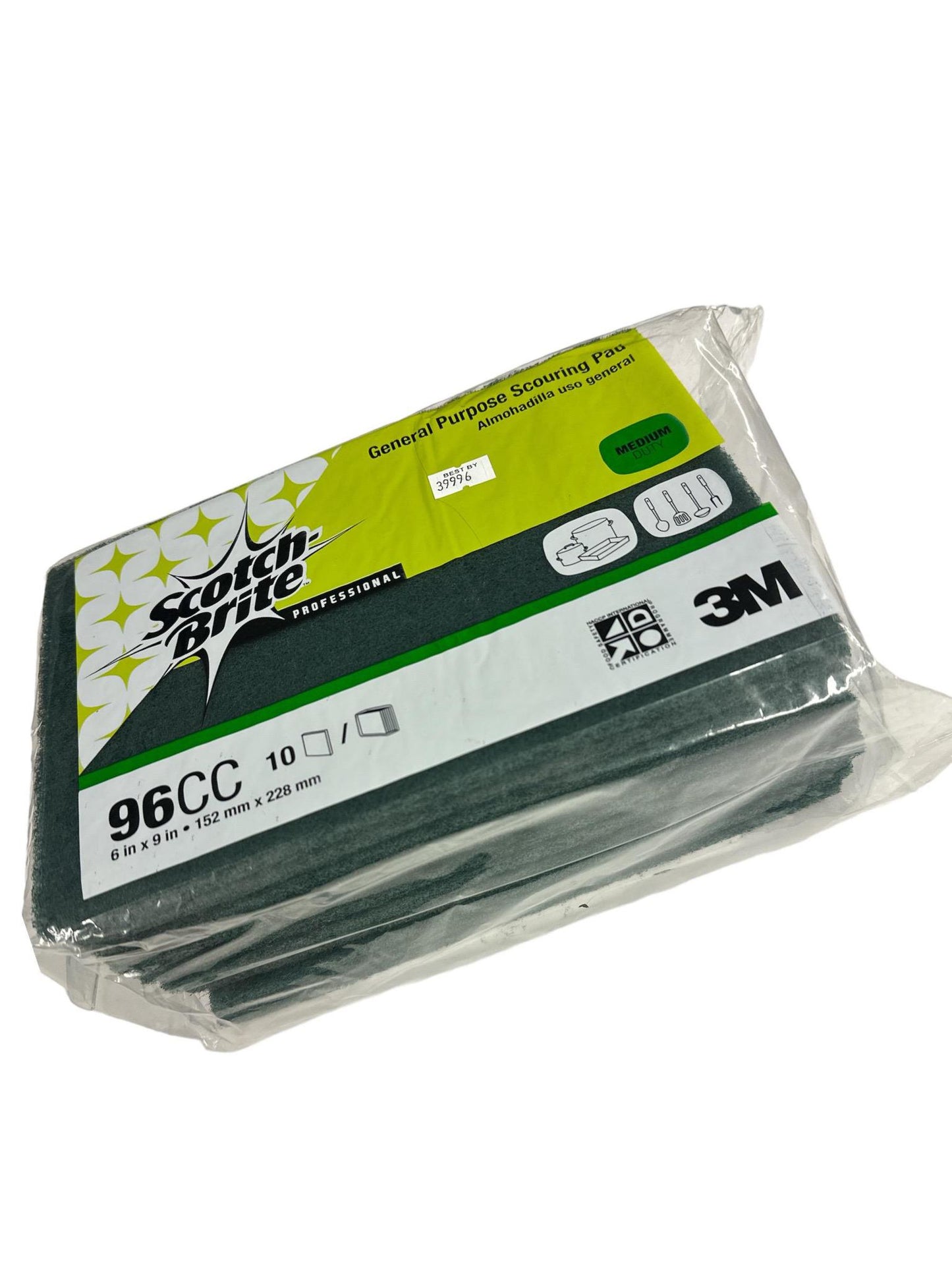 3M 96CC Scotch-Brite™ 9" x 6" General Purpose Green Scouring Pad - 10/Pack