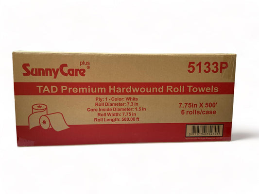 Hardwound roll towel white 7.75inx500ft 6 rolls per case one ply sca plastic cap