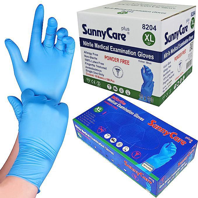 SUNNYCARE+ PLUS NITRILE MEDICAL EXAM GLOVE SIZE X-LARGE BLUE COLOR 100 PCS/CASE 10/BX CASE