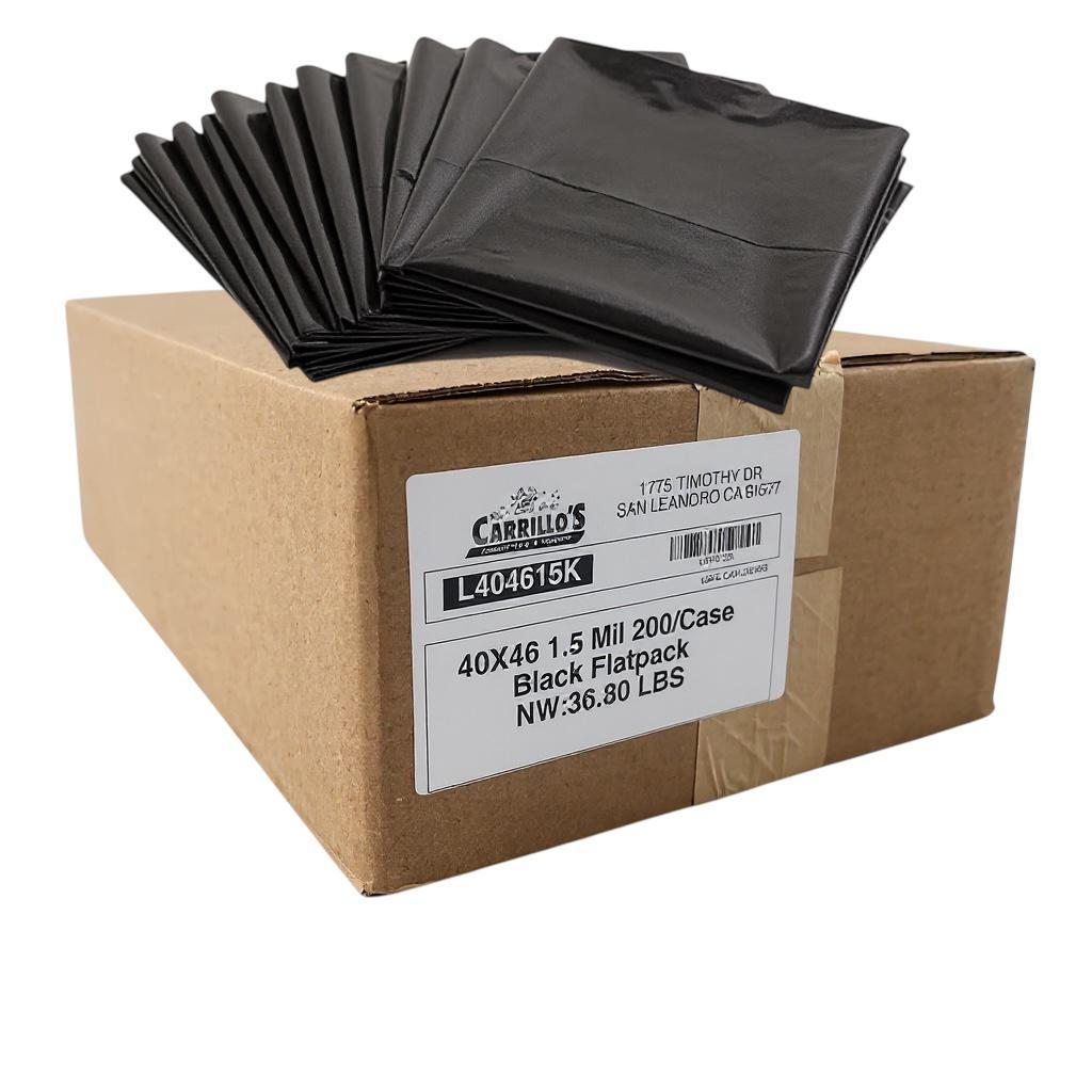 40x46 1.5 Mil 200/case BLACK FLATPACK LINERS