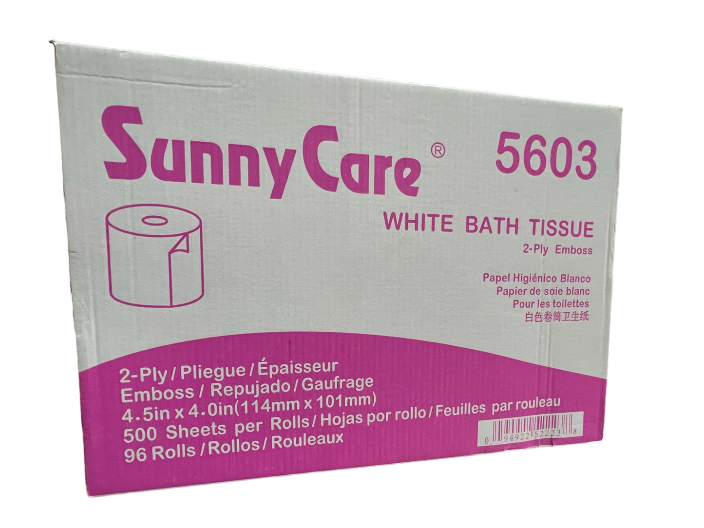 SunnyCare Bathroom tissue White Virgin Premium 2-Ply;4.5in x 4.0in;500 sheets per roll;96 rolls per case