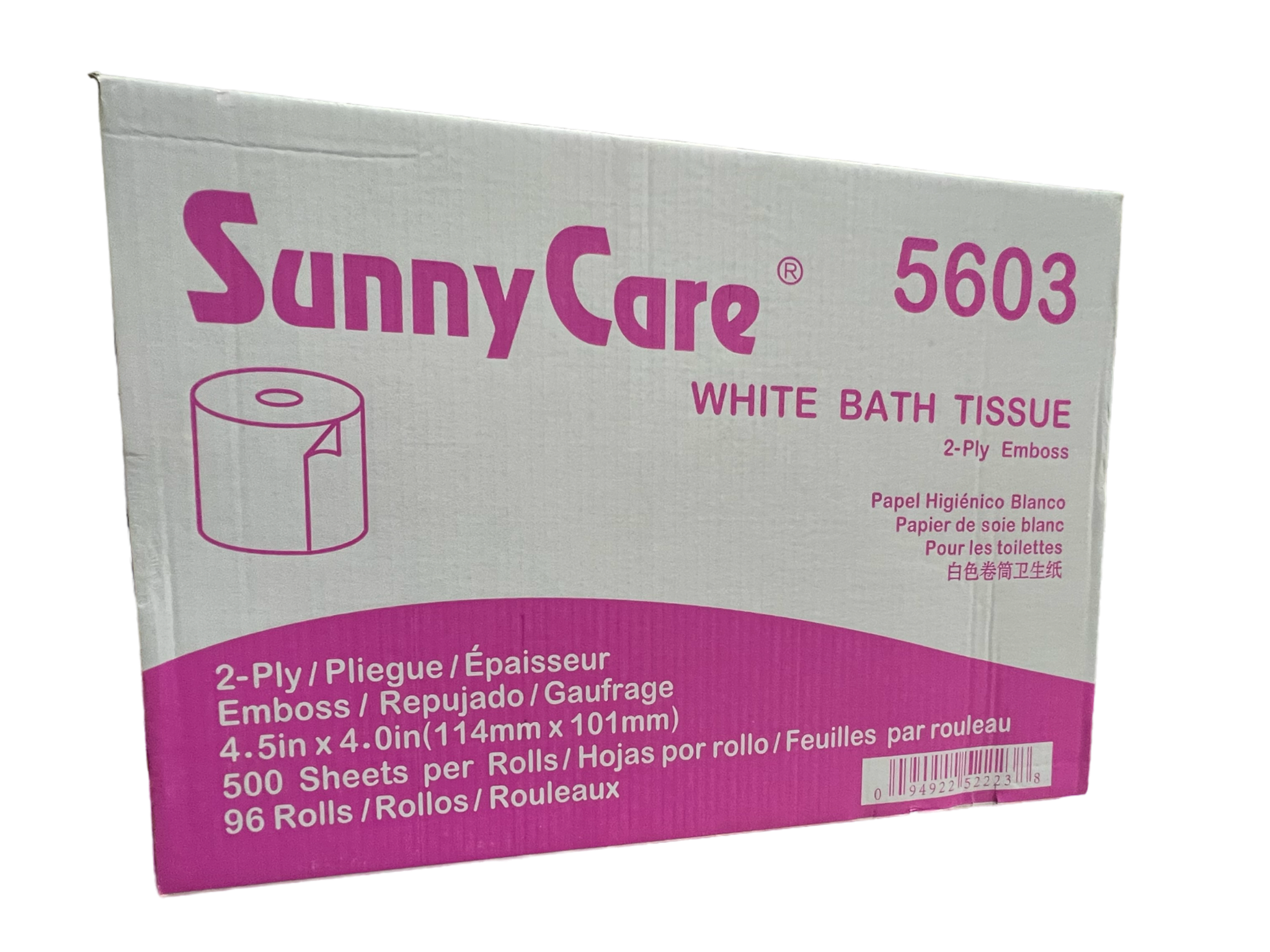 SunnyCare Bathroom tissue White Virgin Premium 2-Ply;4.5in x 4.0in;500 sheets per roll;96 rolls per case