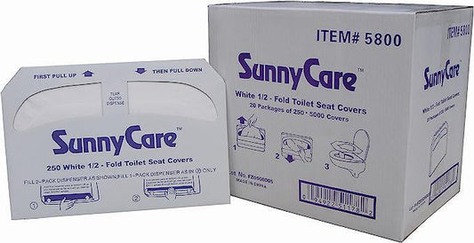 SUNNYCARE PREMIUM PAPER TOILET SEAT COVERS 1/2 FLOD WHITE 250/PK 20/CS