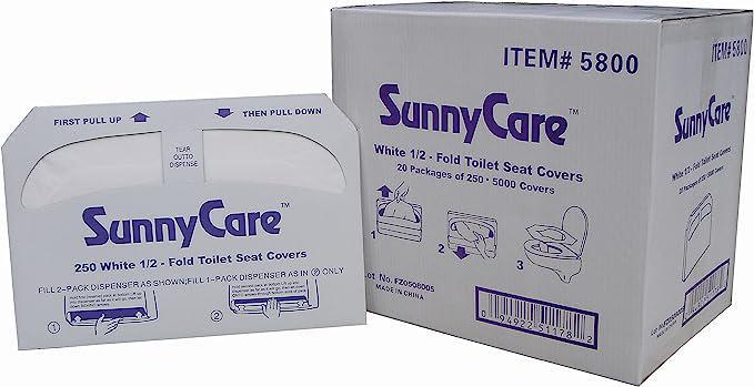 SUNNYCARE PREMIUM PAPER TOILET SEAT COVERS 1/2 FLOD WHITE 250/PK EACH