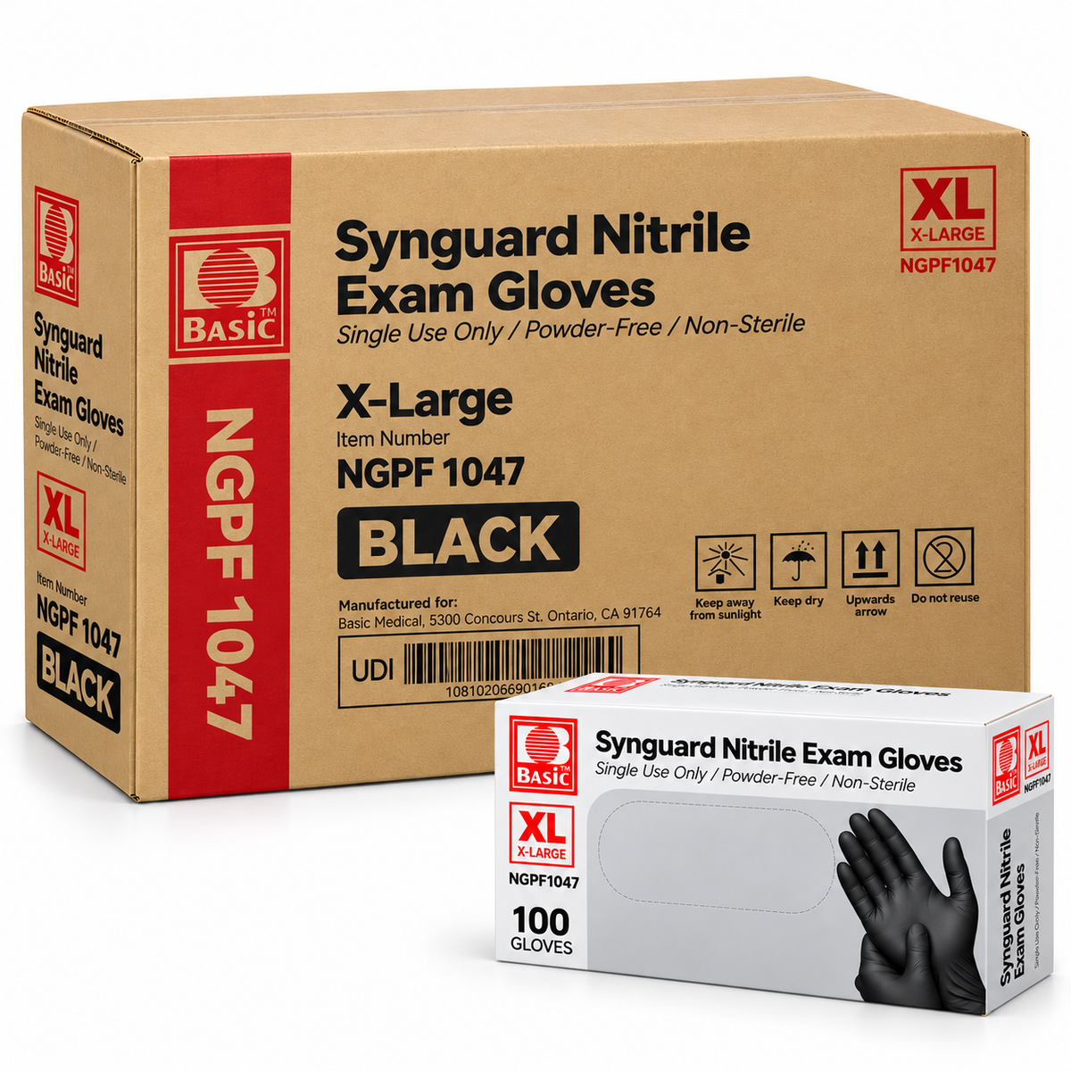 BASIC Synguard Black Nitrile Exam Gloves – X-Large – Powder-Free