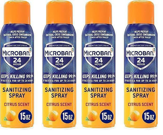 MICROBAN Disinfectant Spray, 24 Hour Sanitizing and Antibacterial Spray, Sanitizing Spray, Citrus Scent -4 52oz case