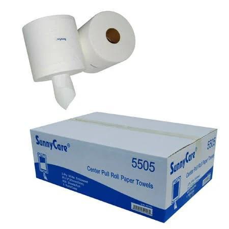 SUNNYCARE PREMIUM CENTER PULL ROLL TOWEL WHITE 2-PLY 8"X12" 600 SHEET/ROLL. 6/ROLLS CASE