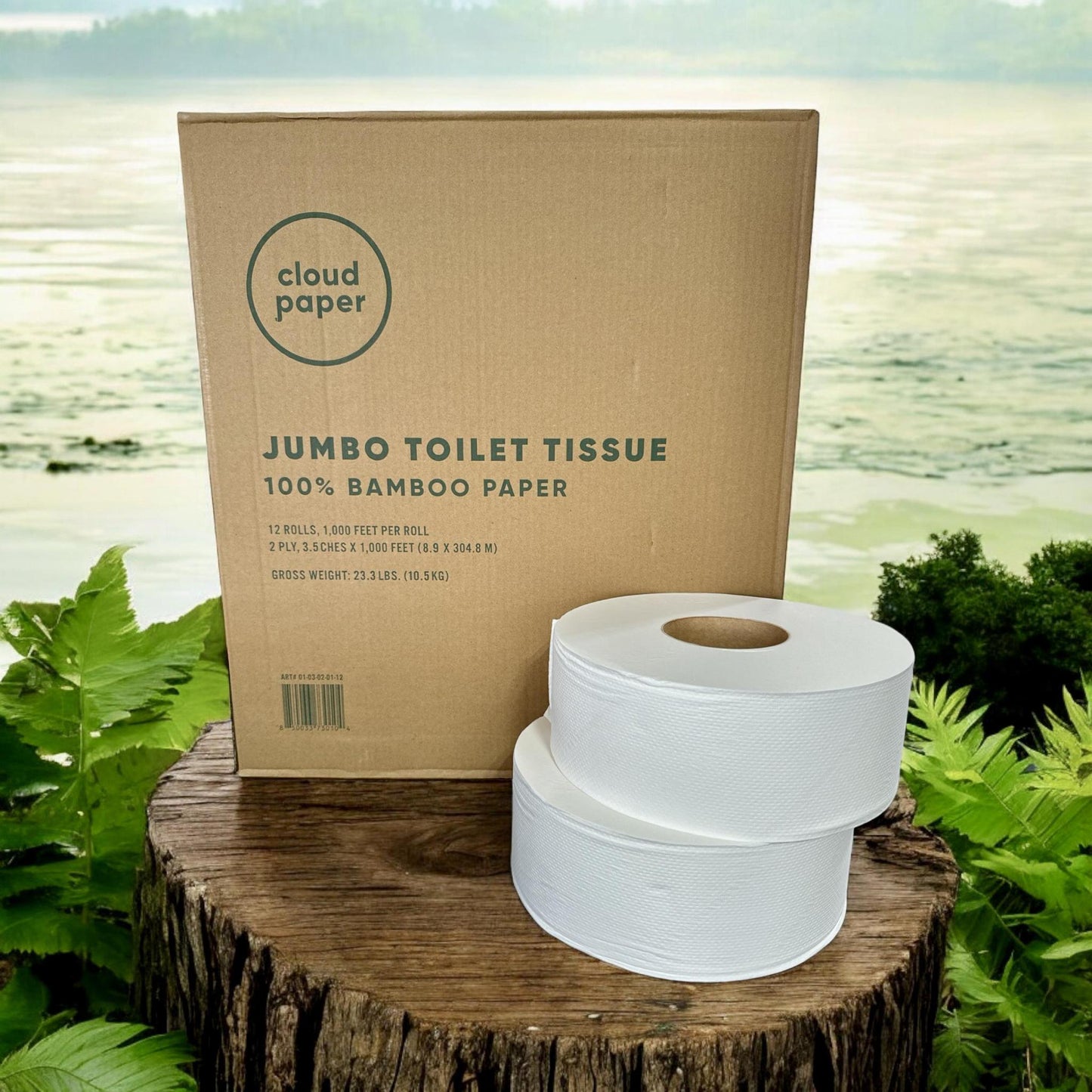 Jumbo toilet tissue 100% Bamboo paper- 2ply 3.5 1000ft. 12 Rolls/case