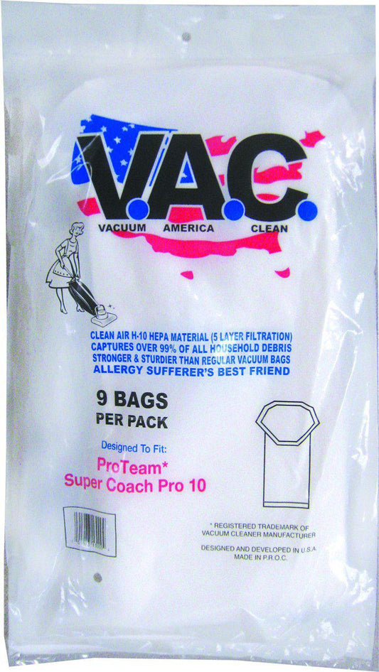 ProTeam Equivalent HEPE H10 Vacuums Bag for Supercoach Pro 10 Qt. Backpack Vcuums-9/pack