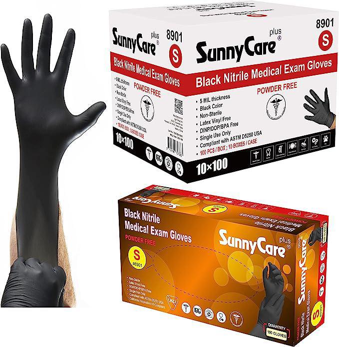 BLACK NITRILE MEDICAL EXAM GLOVES 5MIL POWDER FREE