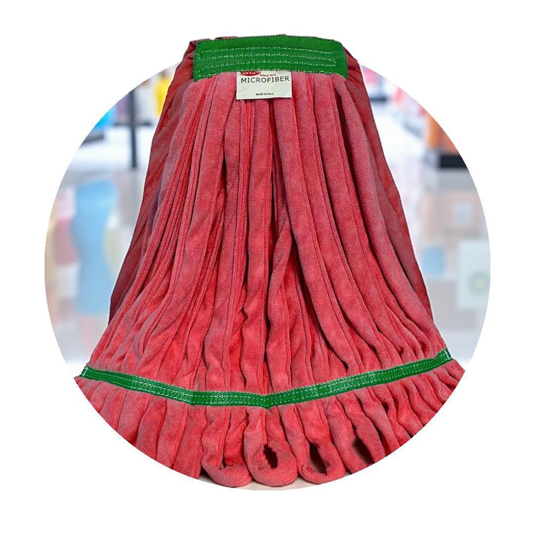 BULK CASE (30/CS) LARGE RED MICROFIBER Rough Floor LOOPED-END Wet Mop--1 1/4" BAND