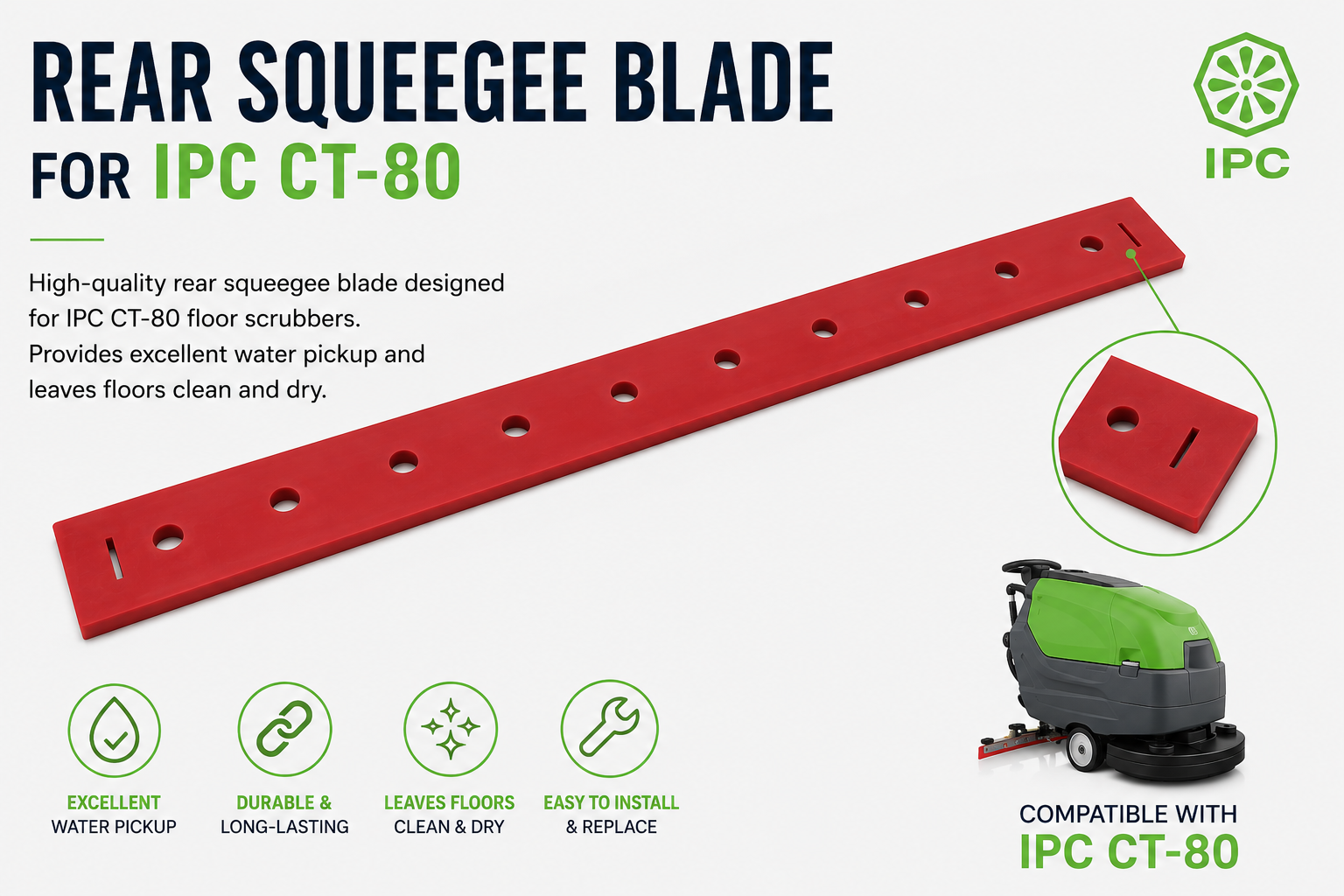 IPC CT80 Front & Rear Squeegee Blade – Red Rubber Replacement