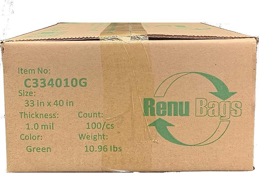 RENU BAGS 33X40 1.0 MIL 100/CS GREEN COMPOSTABLE LINERS