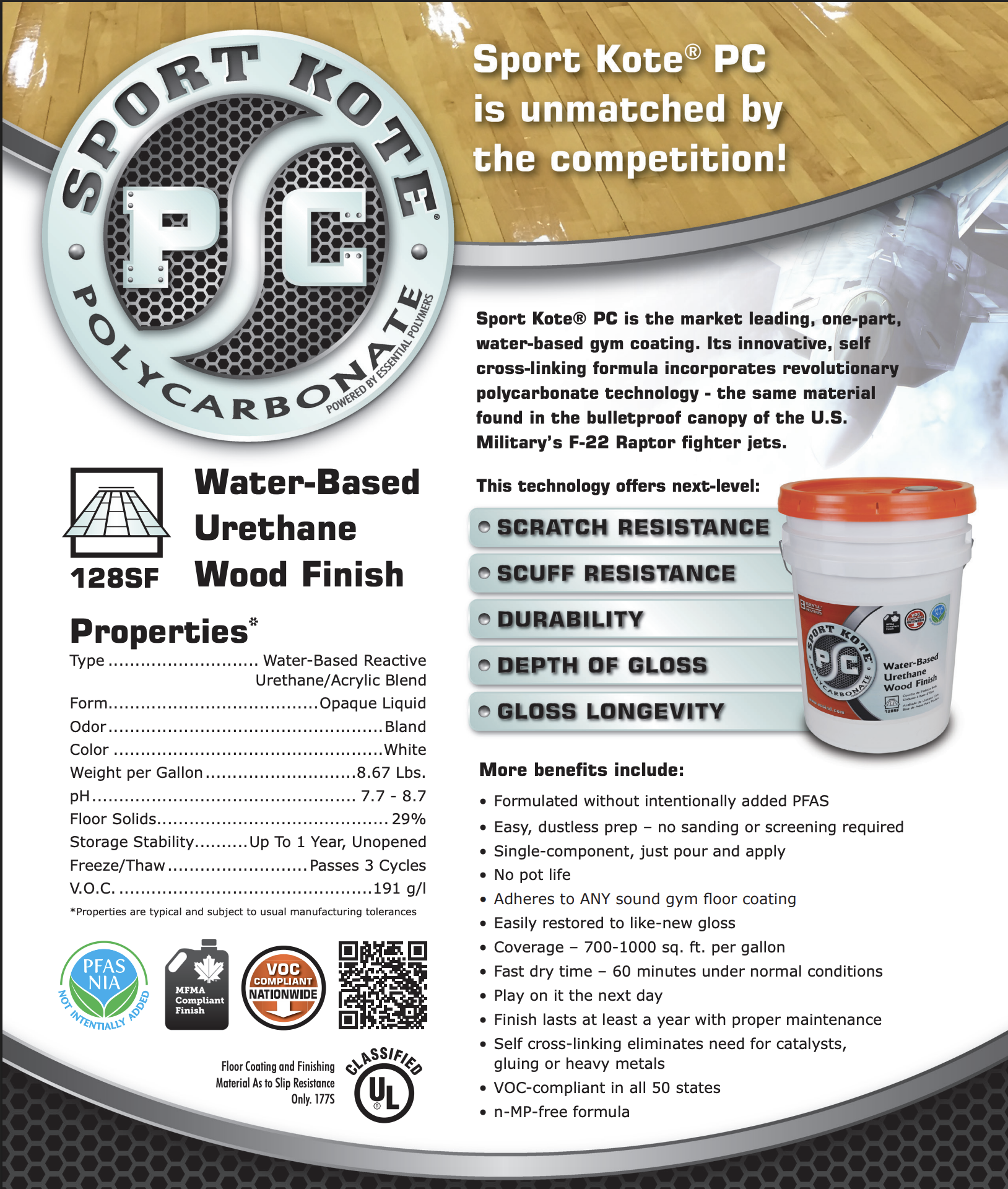 Essential Sport Kote® PC 128SF Water-Based Gym Floor Finish