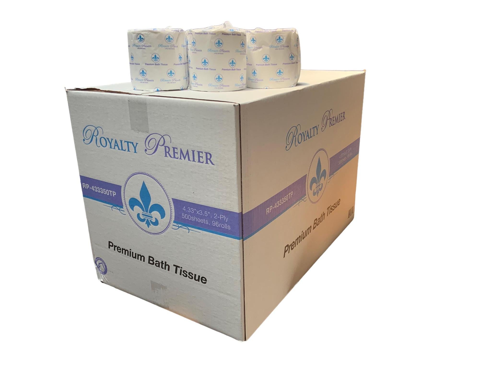 Royalty Premier 2-Ply Virgin Bath Toilet Paper Tissue 4.33" x 3.5", 500 Sheets, 96 Rolls