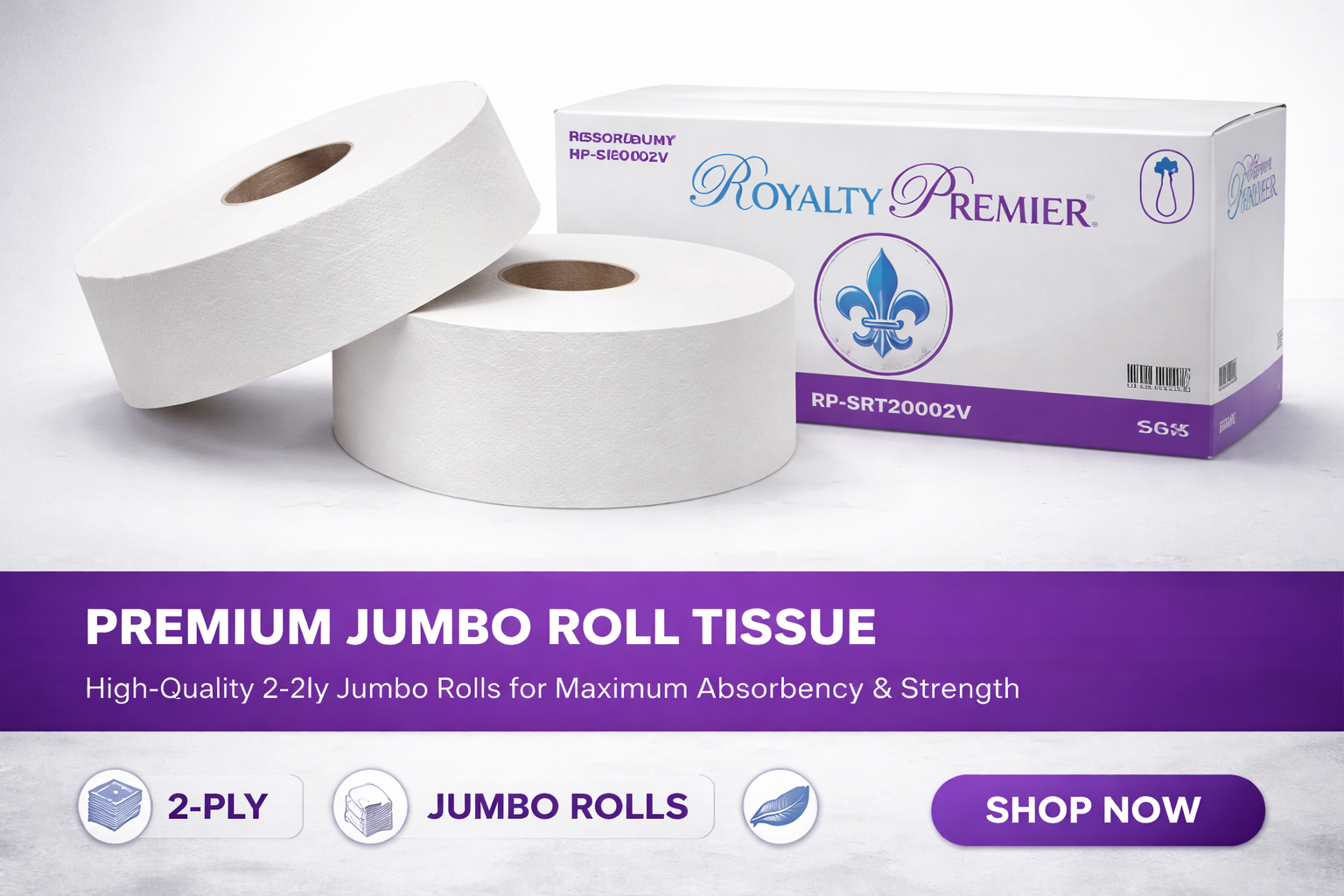 Royalty Premier 2-Ply Virgin Sr. Jumbo Bath Tissue,  3.3"x2000ft, 6/cs
