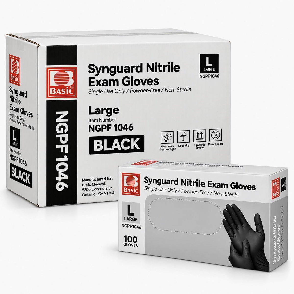 4.5 Gram Large Basic Exam Black Nitrile Powder Free  Gloves, 10/100 (1000/cs)