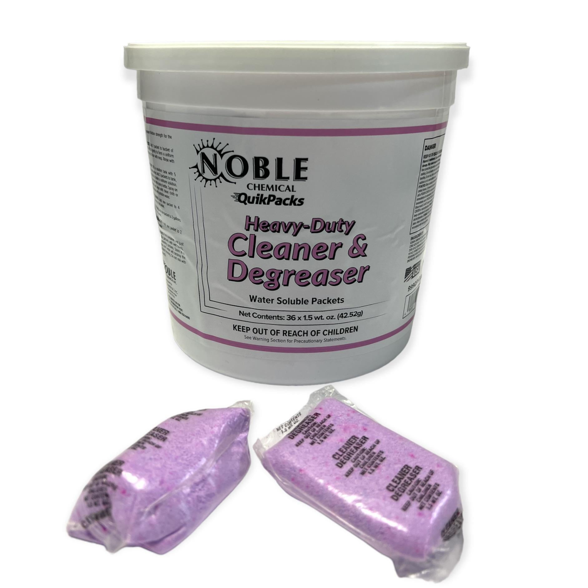 Noble Chemical QuikPacks 1.5 oz. Heavy Duty Cleaner and Degreaser Packs 36 Count Tub