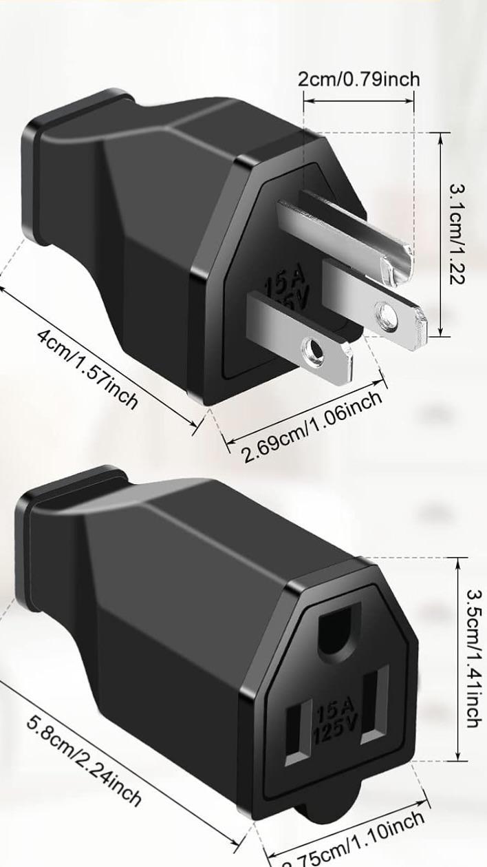 Extension Cord Replacement Ends Male and Female 125v 15a 2 Pole 3 Wire Electrical Replacement Plug & Connector 3 Prong