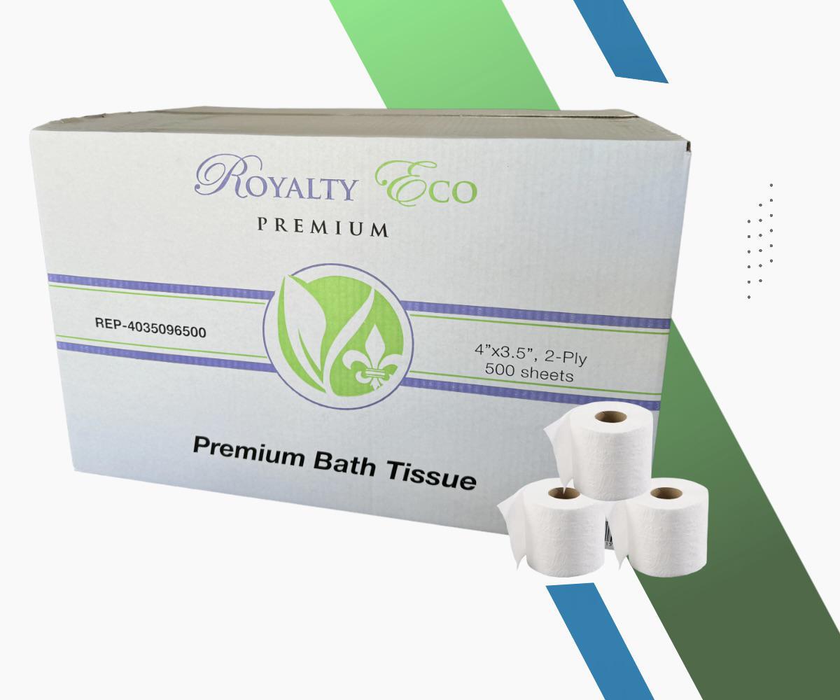 ROYALTY ECO RECYCLINC PREMIUM TOILET PAPER TISSUE 4X3.5 500 SHEETS 96 ROLLS