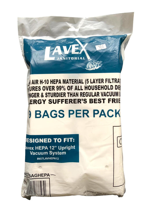 Lavex Janitorial 12" HEPA Microfilter Upright Vacuum Bag - 9/Pack