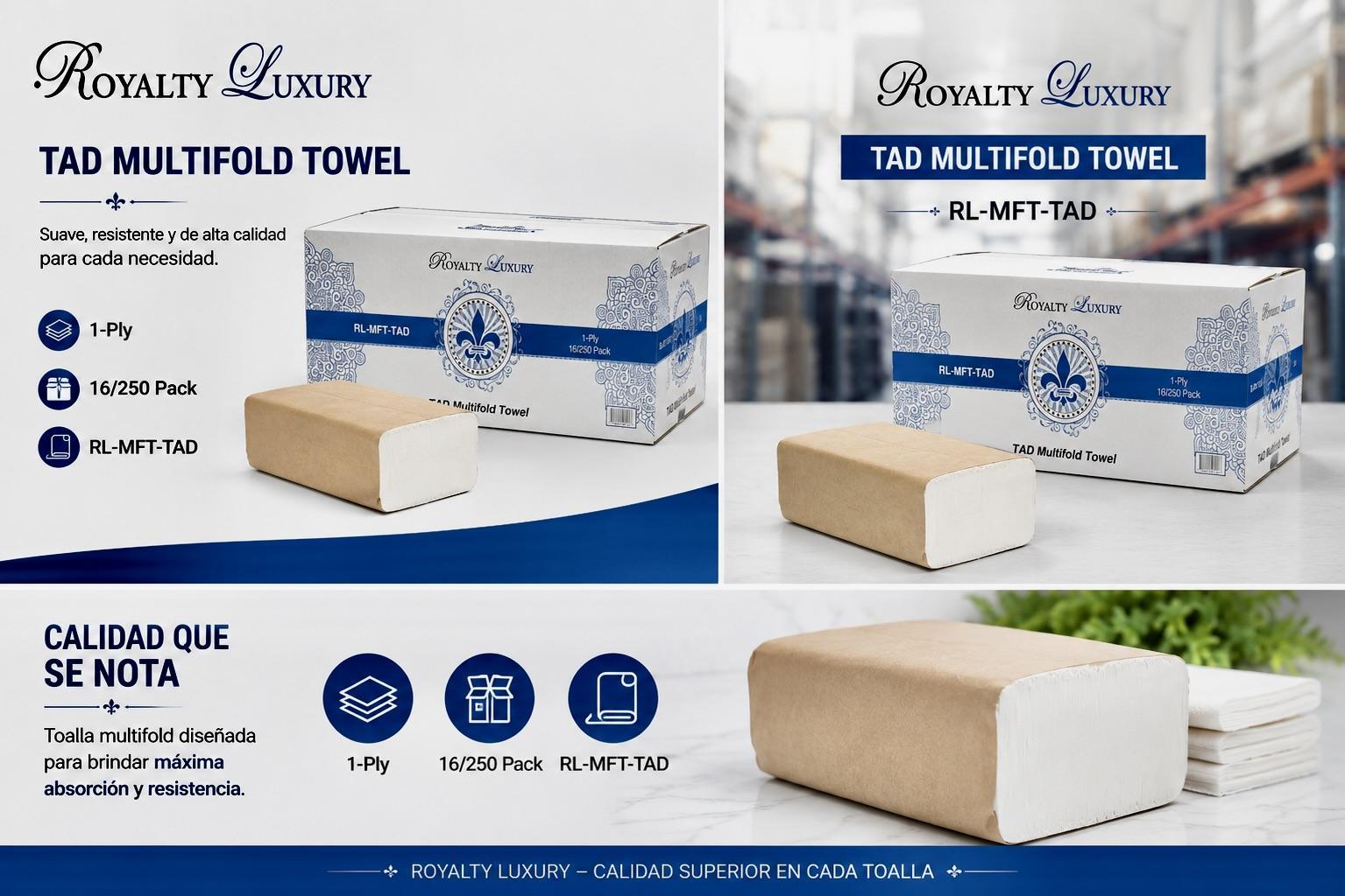 Royalty Luxury TAD Multifold Paper Towels – RL-MFT-TAD | 1-Ply | 16 Packs x 250 Sheets