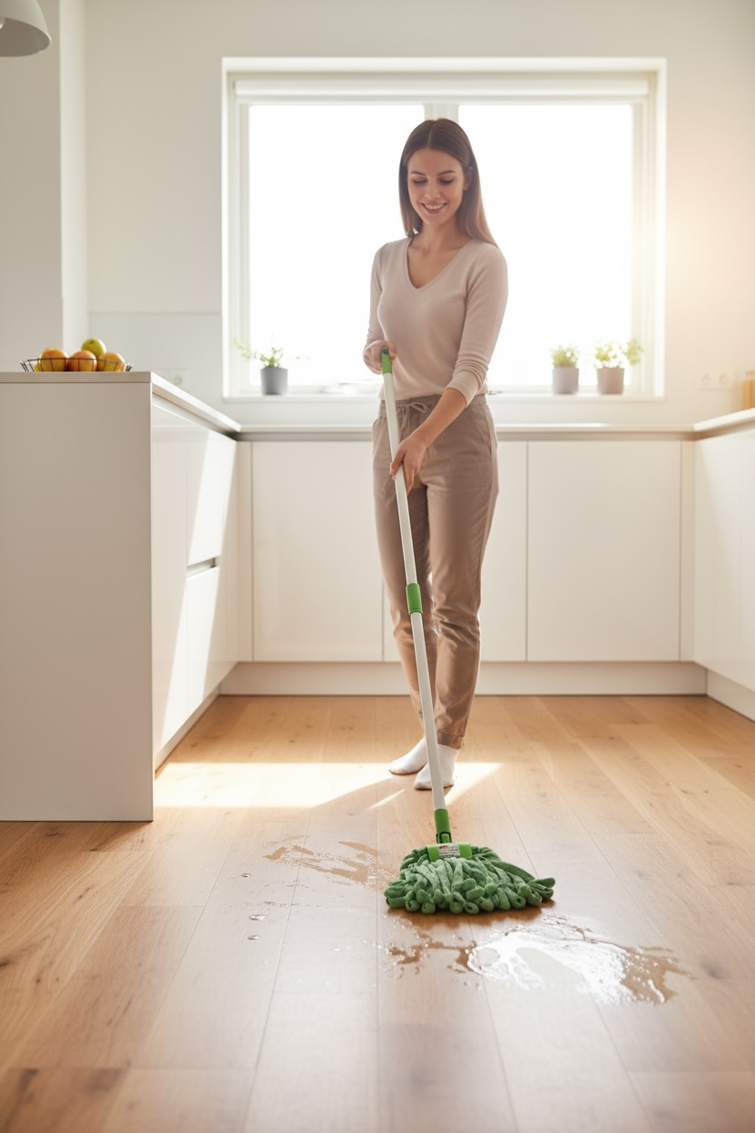 LARGE GREEN MICROFIBER Rough Floor LOOPED-END Wet Mop--1 1/4" BAND