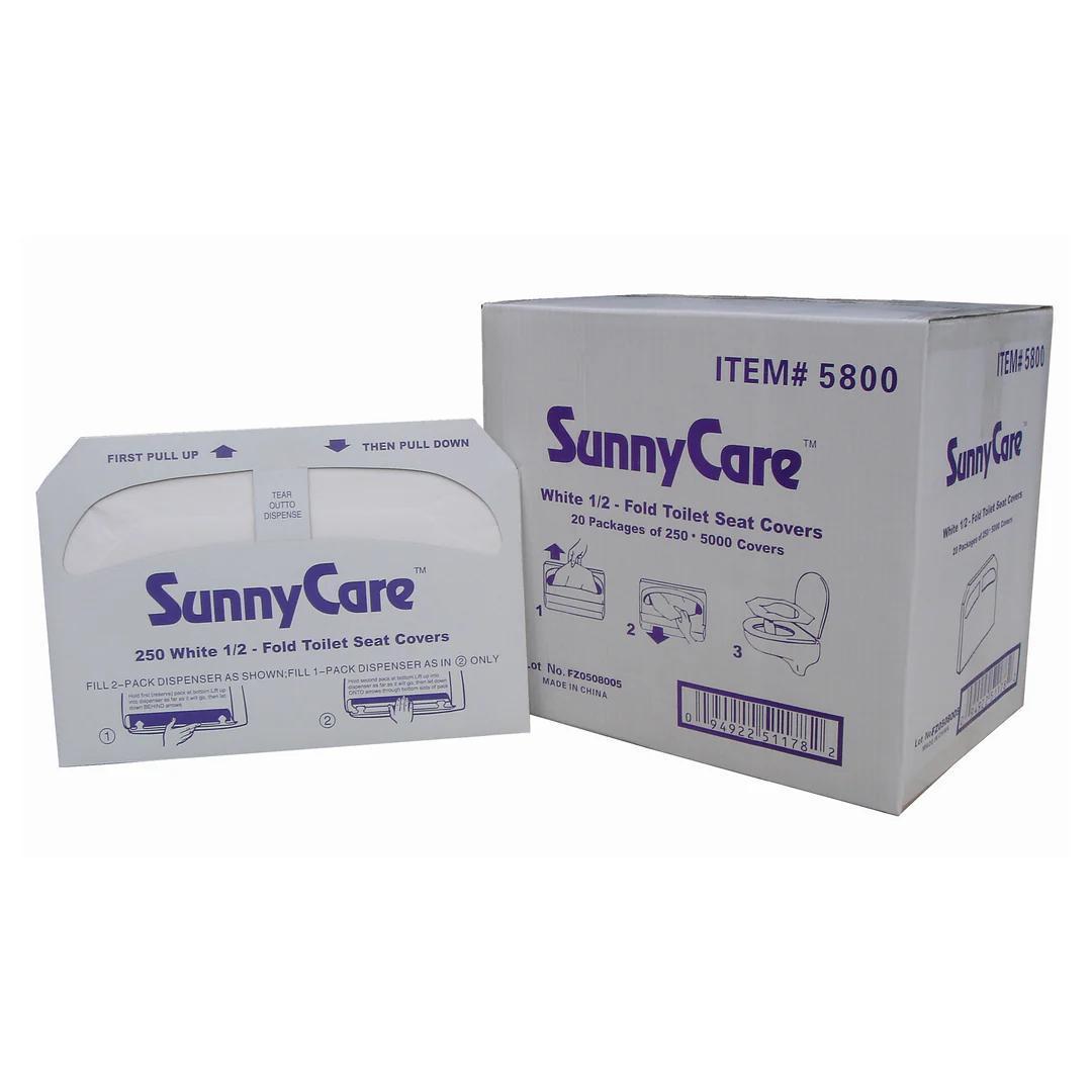 SunnyCare 5800 White 1/2-Fold Toilet Seat Covers – 250 Sheets (Case of 5,000)