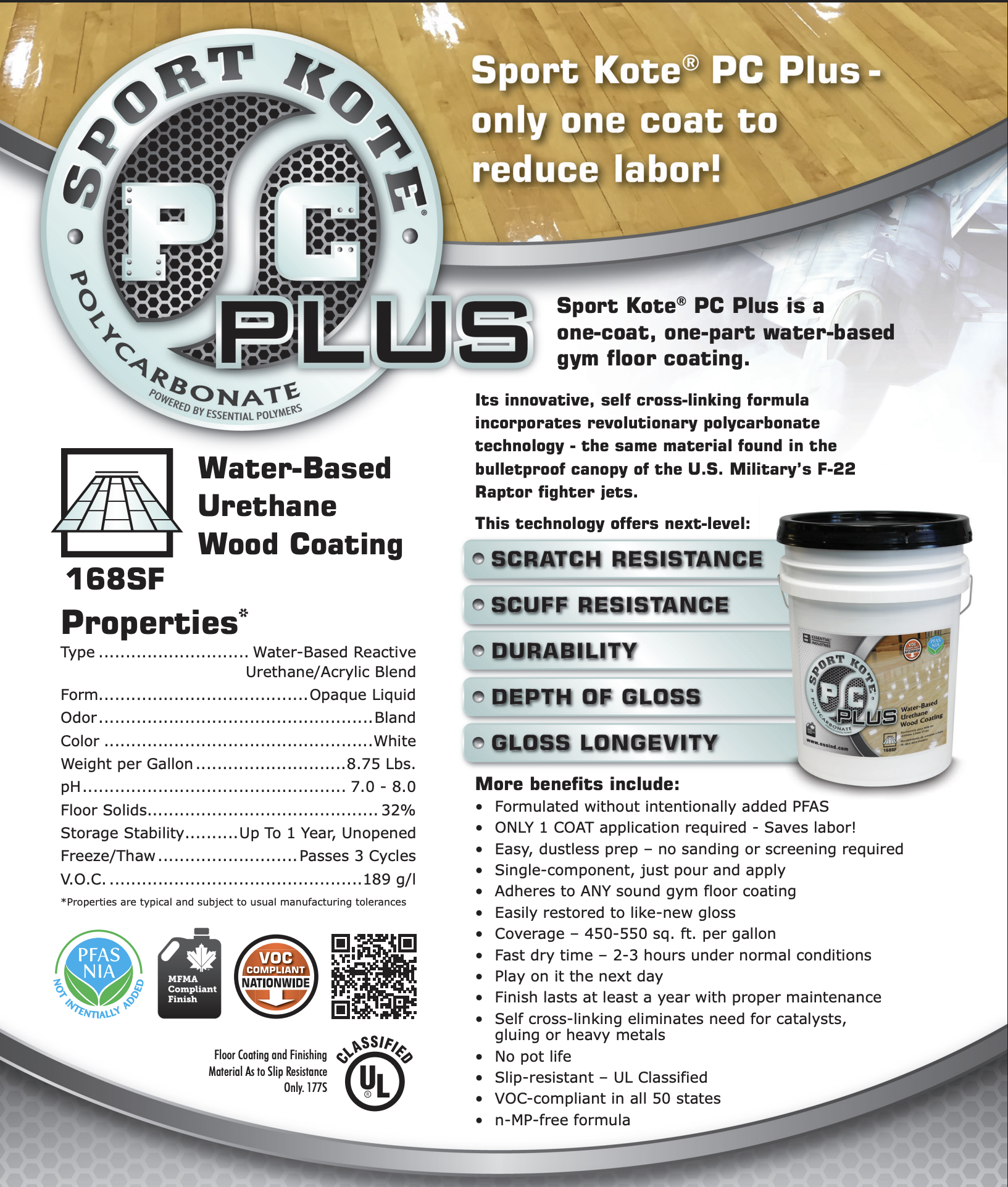 Essential Sport Kote® PC Plus 168SF One-Coat Water-Based Gym Floor Coating