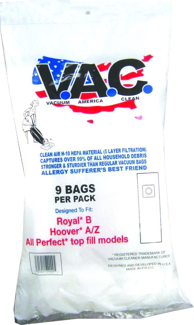 PERFECT P103, P104, P107, P108 / ROYAL Style B Uprights H-10 HEPA Filtration – 9 Bags per Pack