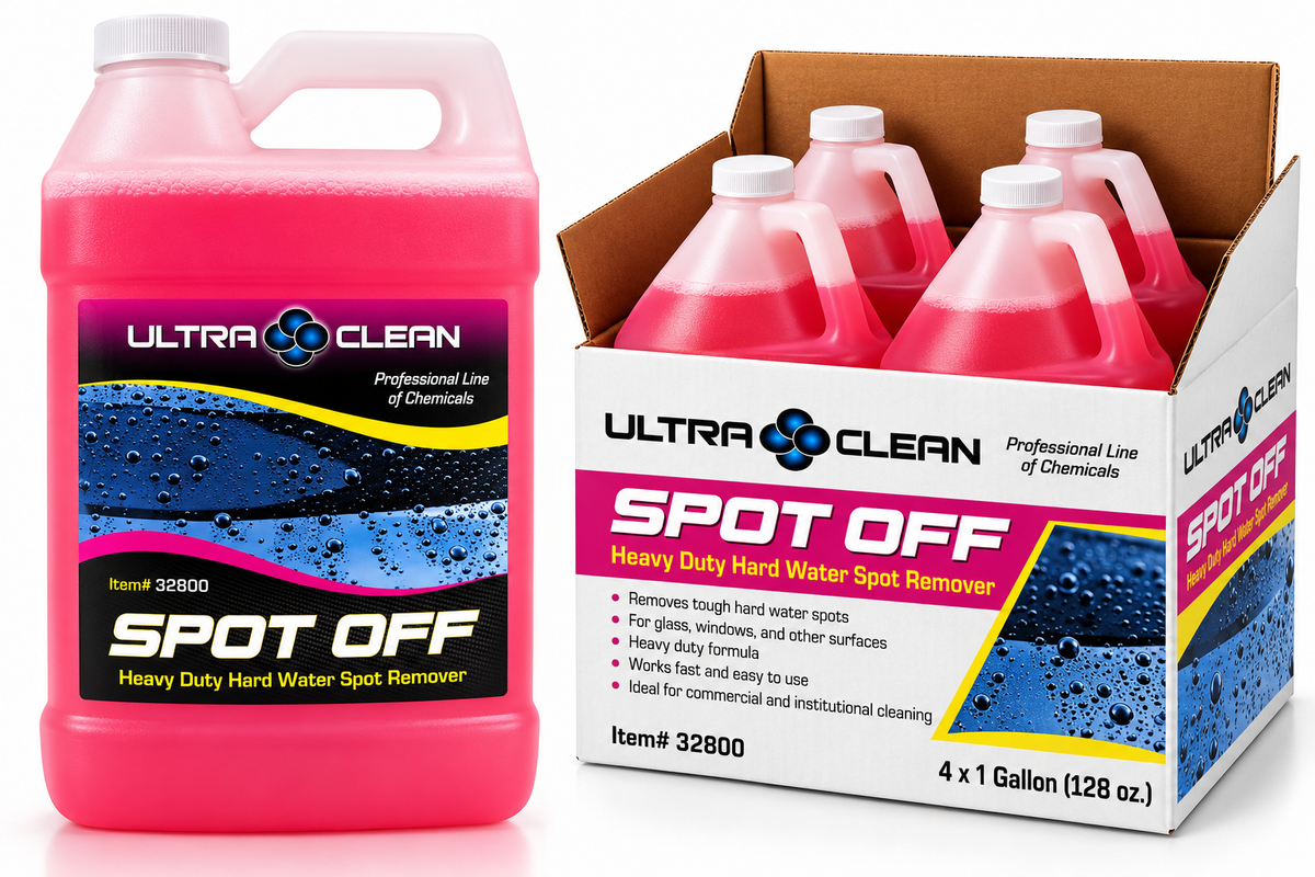 SPOT OFF Heavy Duty Hard Water Spot Remover Concentrate – 1 Gallon / 4 Gallon Case