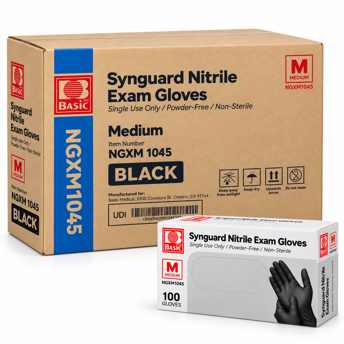 BASIC Synguard Black Nitrile Exam Gloves – Medium – Powder-Free