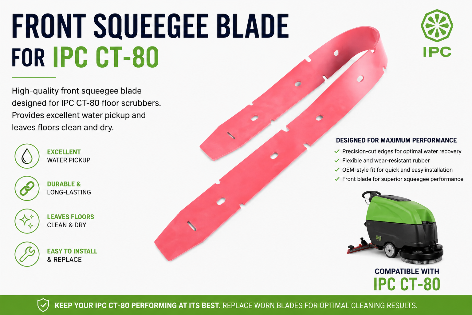 IPC CT80 Front & Rear Squeegee Blade – Red Rubber Replacement