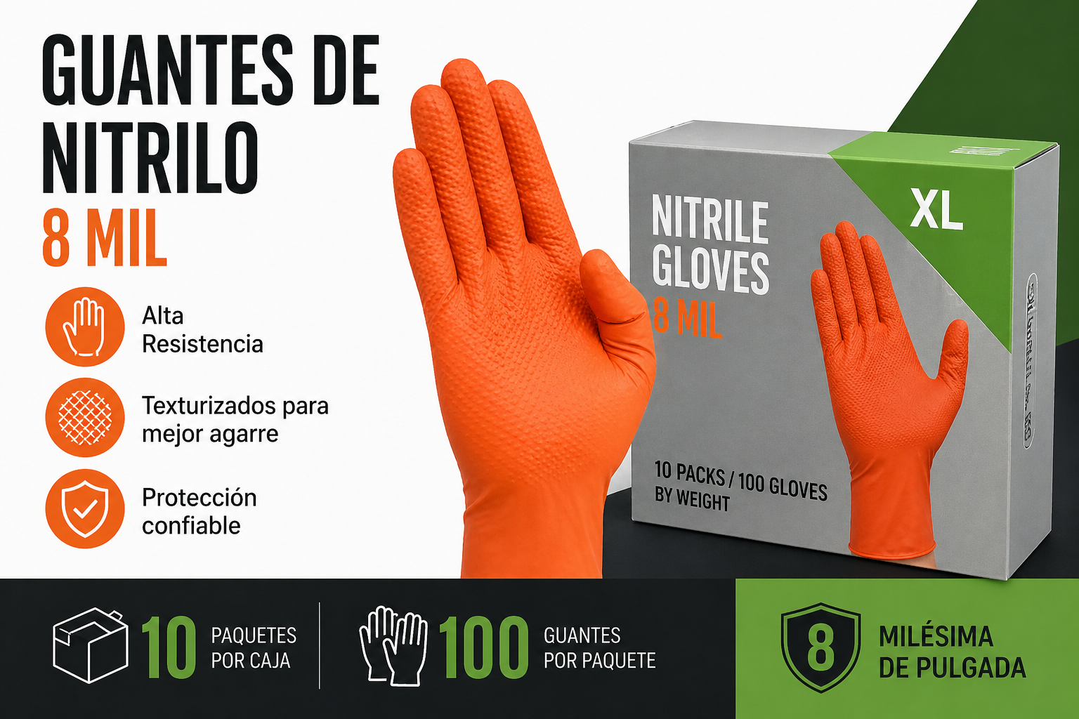 Nitrile Disposable Gloves, Orange color, Diamont texture, 8 Mil