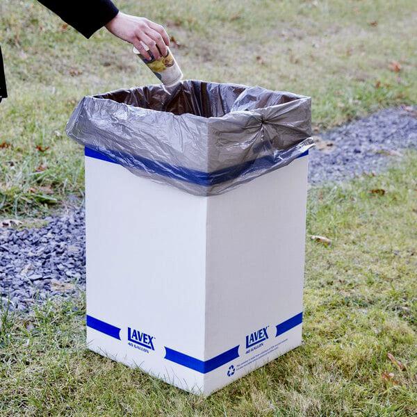 Lavex 40 Gallon White Corrugated Cardboard Trash and Recycling Container/with Lid