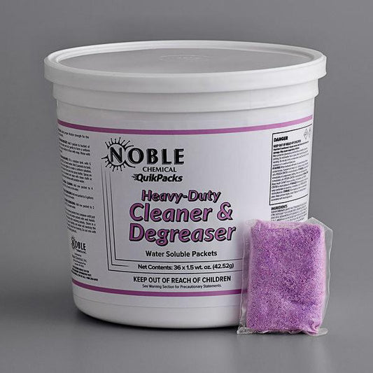 Noble Chemical QuikPacks 1.5 oz. Heavy Duty Cleaner and Degreaser Packs 36 Count Tub - 2/Case