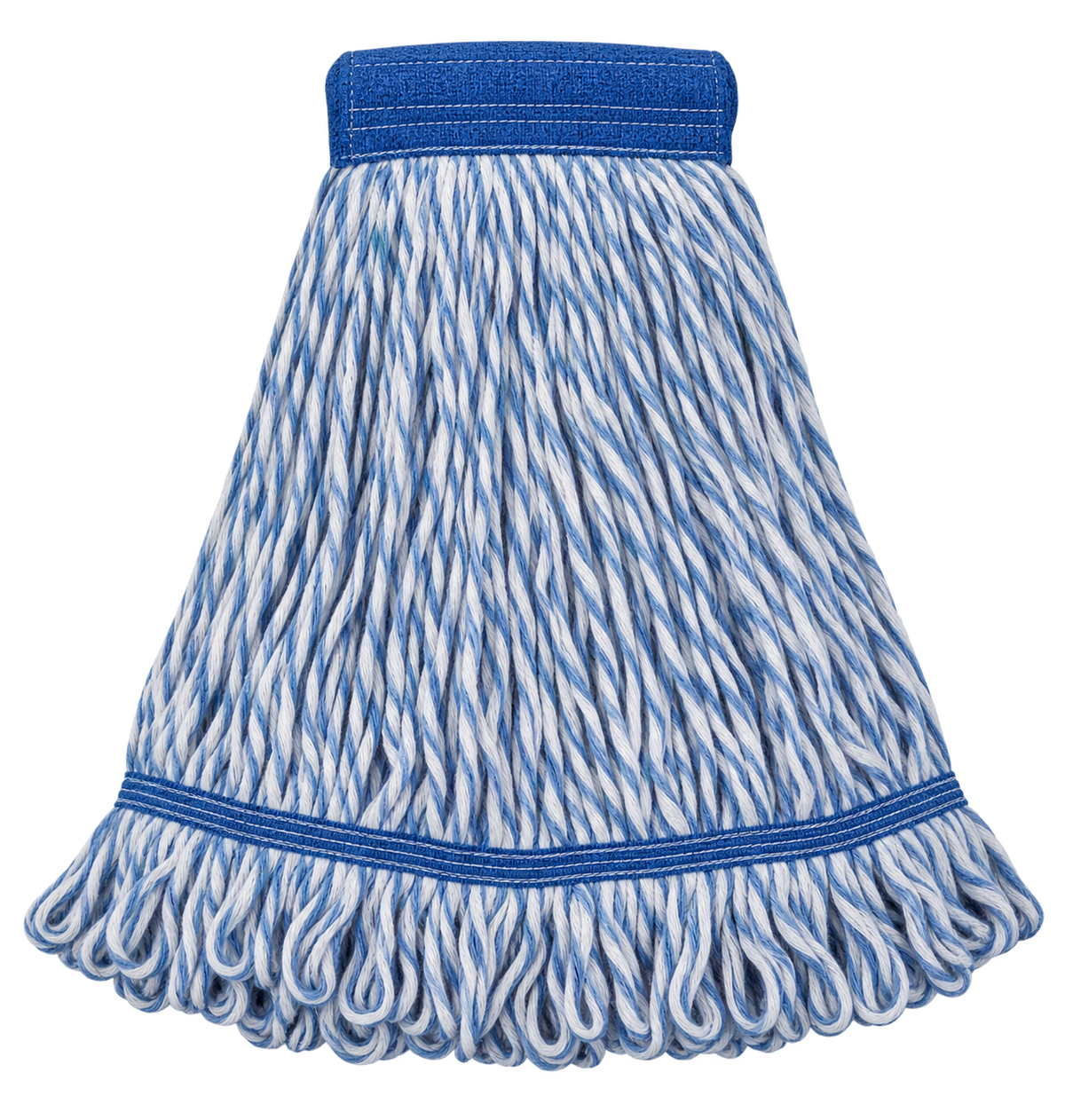 Blue/White Rayon Looped-End Floor Finish Mop Head. Headband: Wide - 5"