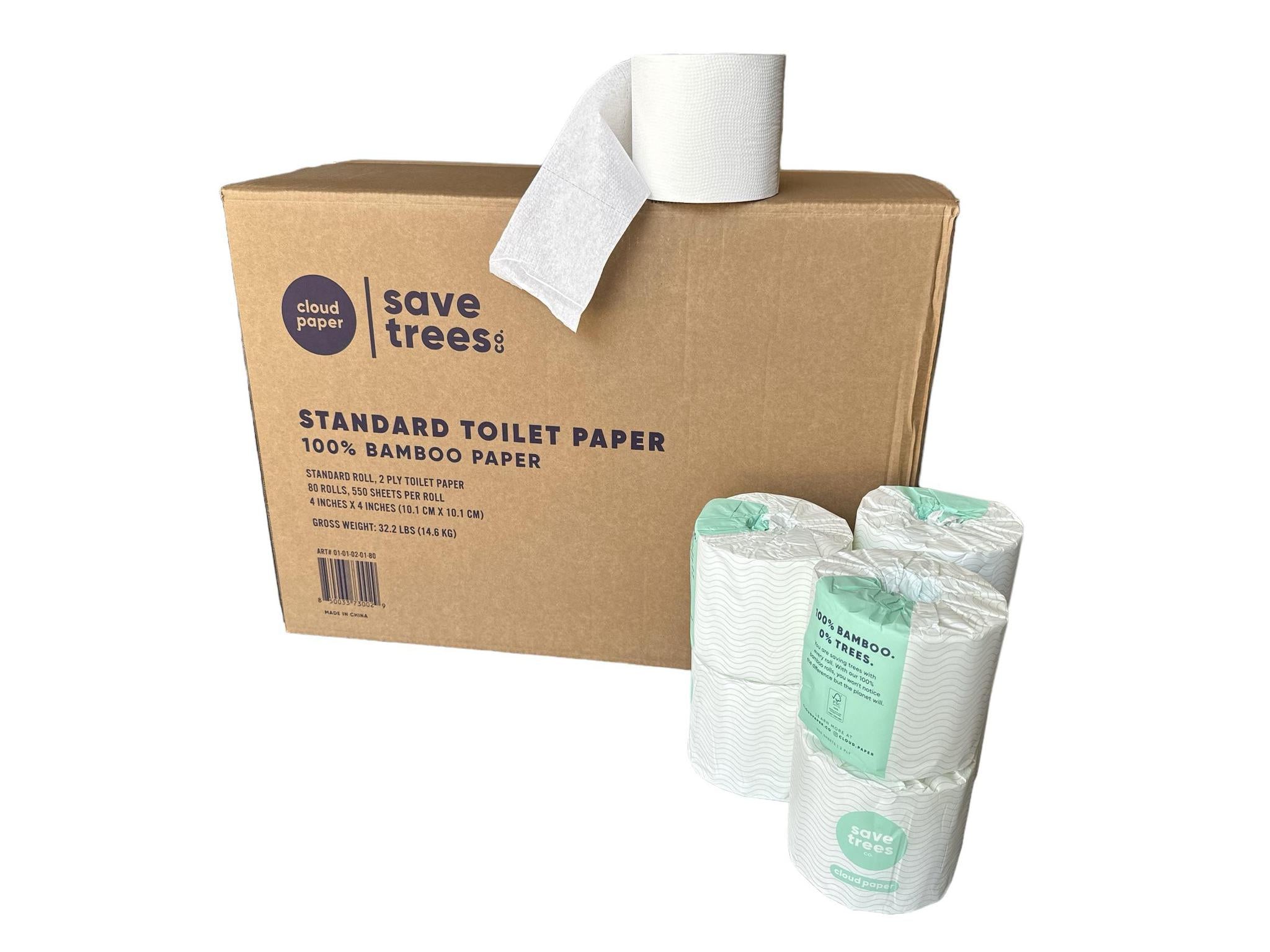 STANDARD TOILET PAPER 100% BAMBOO 2ply- 550 Sheets- 4" x 4"-80 rolls case