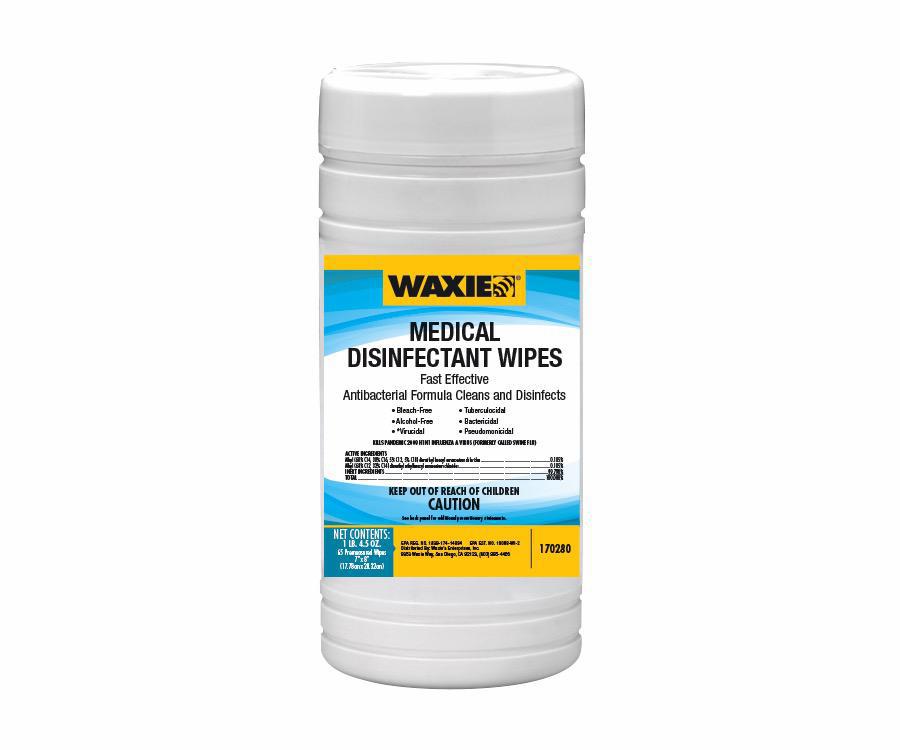 WAXIE MEDICAL DISINFCTNT WIPES 65 WIPES/TUB - 6 TUBS/CS AND SINGLE