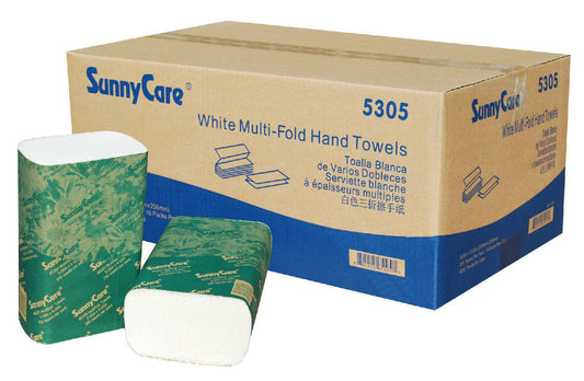 5305 SunnyCare Premium Multi-Fold Paper Hand Towels White 1-Ply 9.05 x 9.45in;250/16;4000 Towels/Case