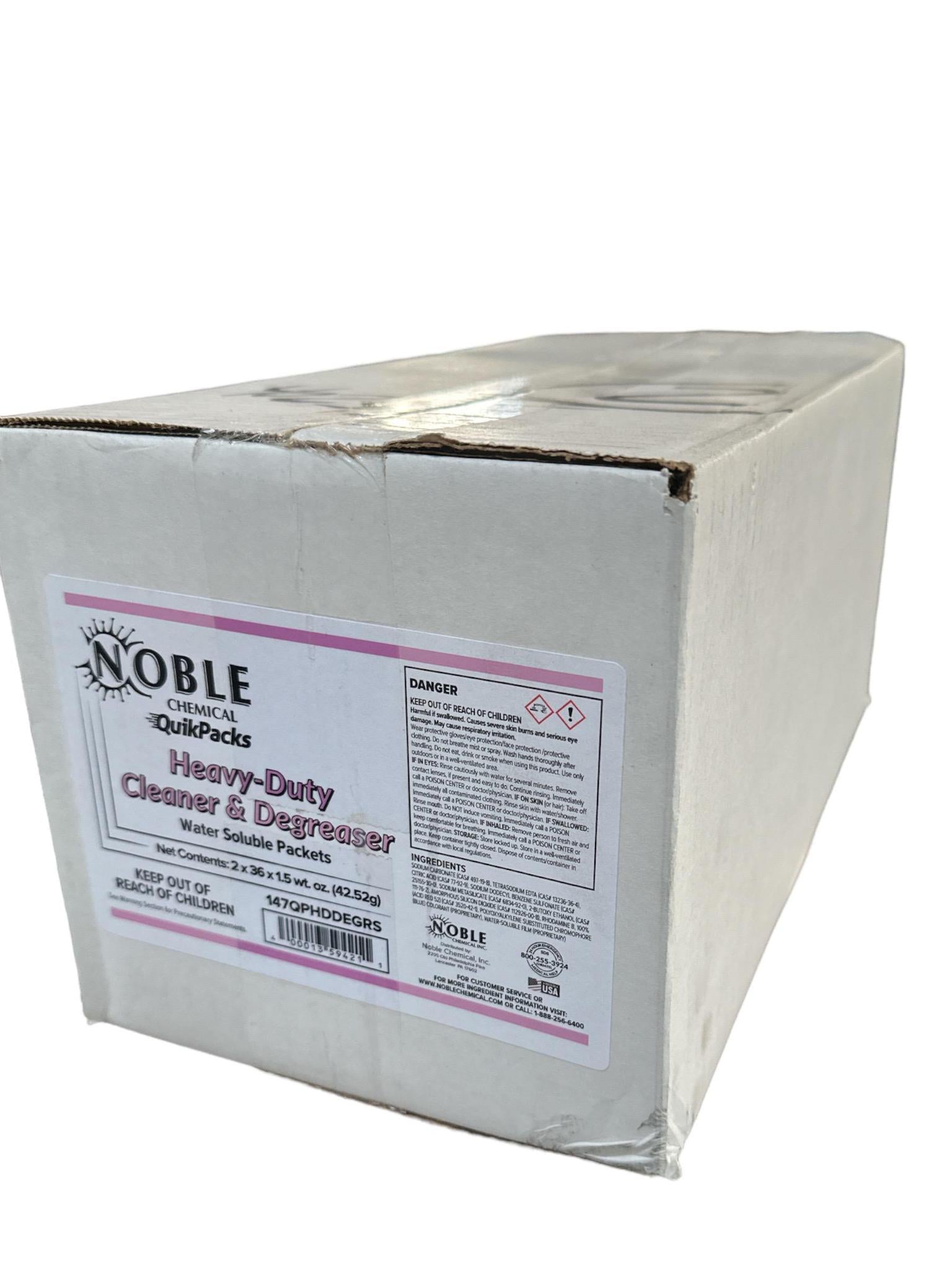 Noble Chemical QuikPacks 1.5 oz. Heavy Duty Cleaner and Degreaser Packs 36 Count Tub
