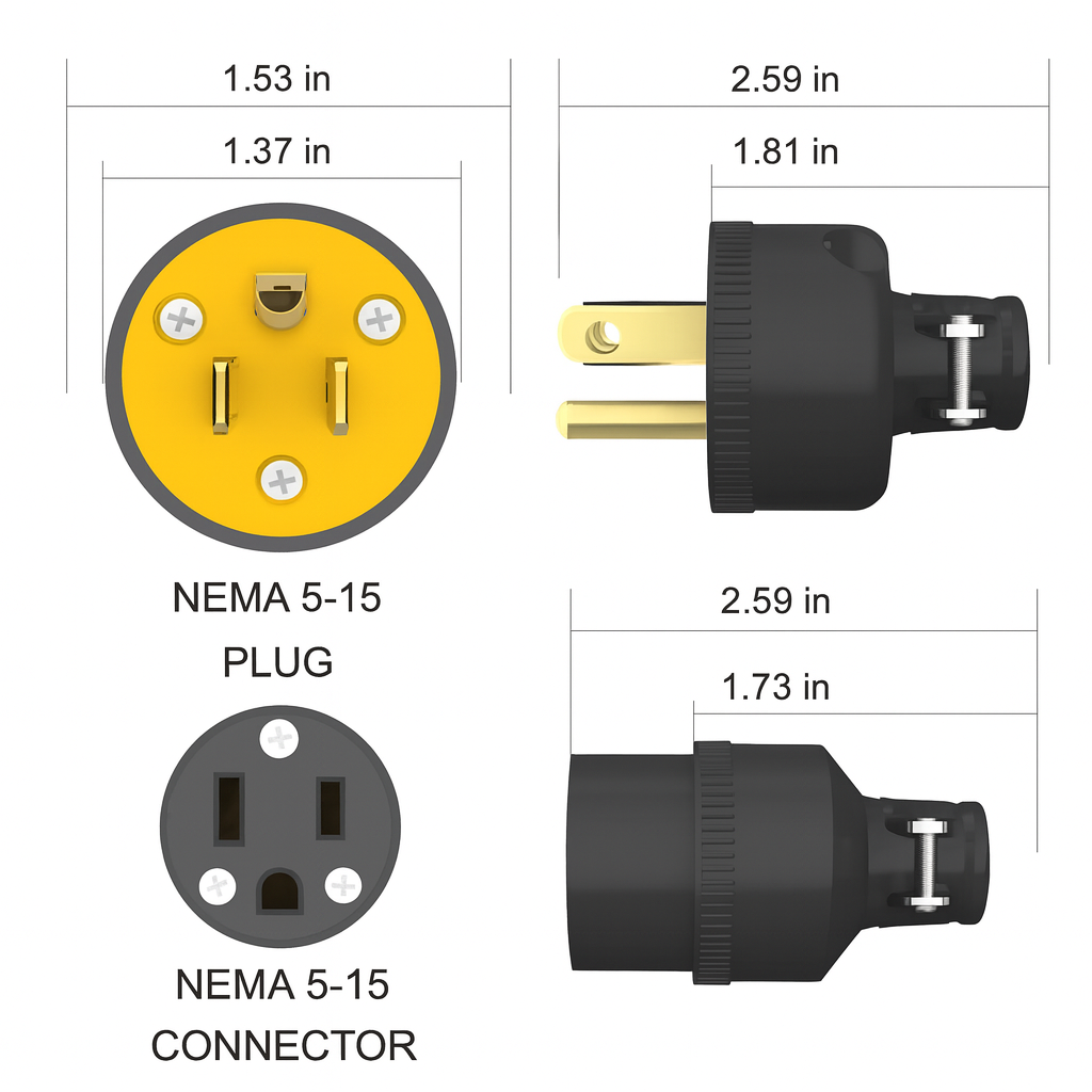 Electrical Replacement Plug & Connector Male and Female, 15 Amp 125 Volt